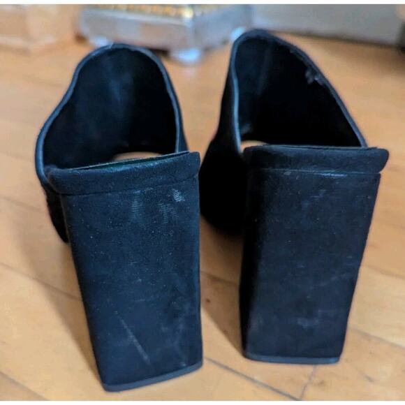 New Look Black Suedette Floral Embroidered Mule Sandals Open Toe Block Heel Sz 7 - Picture 6 of 10